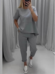 Solidne damskie topy z krótkimi rękawami & Pole dwuczęściowe