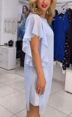 Nowy letni styl - sukienka z okrągłym dekoltem i krótkim rękawem w jednolitym kolorze💎