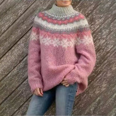Sweter damski gruby prążkowany sweter z wełny żakardowej