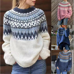 Sweter damski gruby prążkowany sweter z wełny żakardowej